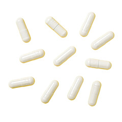 White pills arranged in a circular pattern on a transparent background