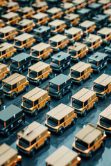 A vast parking lot filled with numerous yellow school buses lined up neatly in rows on a sunny day