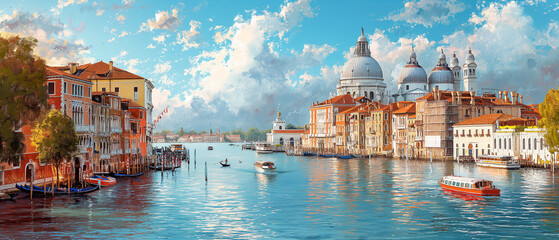 Venice - Grand Canal with Santa Maria della Salute, oil painting - obrazy, fototapety, plakaty