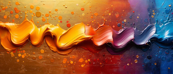 Oil colors strokes on golden background - abstract painting