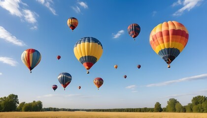 Fototapeta premium Colorful air balloons flying in the sky over clouds landscape