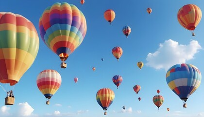Fototapeta premium Colorful air balloons flying in the sky over clouds landscape