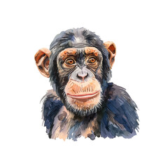 chimpanzee head vector illustration in watercolour style