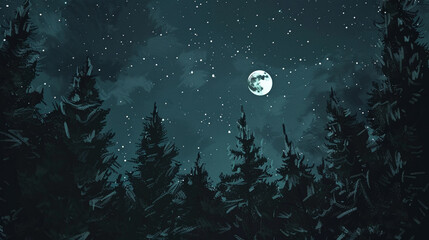 painting of a dark Christmas night time sky