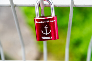 Red Love Lock With Names and Anchor Symbol