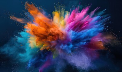 Fototapeta premium Explosion of colored powder isolated on black background. Colored powder explosion. Abstract closeup dust on backdrop. Colorful explode. Paint holi. Abstract colored background