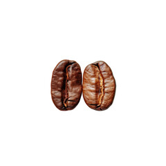 Two coffee beans on a transparent background, creating a symmetrical composition
