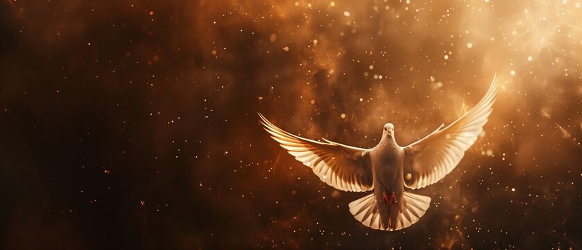 Winged dove with copy space, a representation of the New Testament Holy Spirit