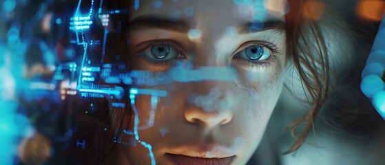 Young woman working with artificial intelligence
