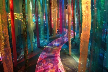 Foto op Canvas : A network of translucent pathways winds through a luminescent forest, pulsating flora illuminates the otherworldly landscape. © crescent
