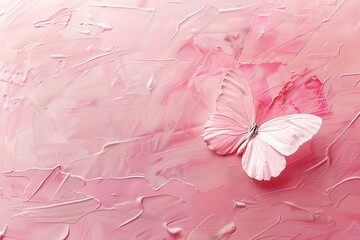 : A pastel pink background with soft, textured brushstrokes and a single, delicate butterfly silhouette.