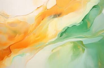 Abstract artwork: A swirling green and orange design on a white background. Ideal for modern art or...