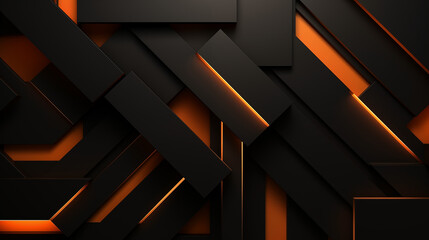 abstract background design of black and orange panels forming geometric pattern.