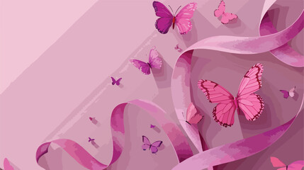 Breast cancer symbol with flying butterflies vector