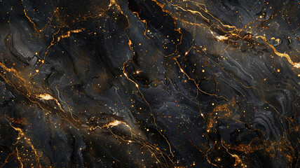 A sleek black and gold patterned natural marble background, showcasing a luxurious and elegant design with its smooth surface and intricate golden veins, reminiscent of a starry night.