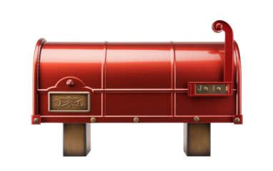 A red mailbox gracefully perched on a wooden post