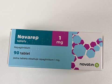 Prague,Czech republic- April 4 2024: Novarep box of medication with active substance Repaglinidum made by pharmaceutical company Novatin ,diabetes treatment