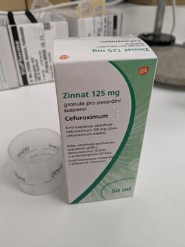 Prague,Czech republic- April 4 2024: ZINNAT box of medication with Cefuroxim active substance made by pharmaceutical company GSK-Glaxosmithkline ,antibiotic treatment