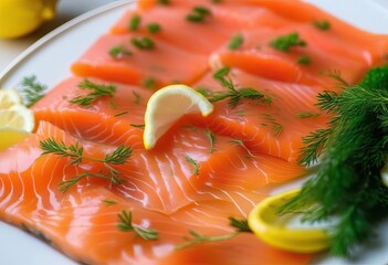 A Delicate Delight of Gravlax with Fresh Dill and Zesty Lemon Slices