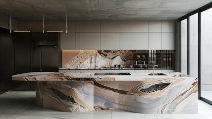 Artistic marble arrangements bringing a touch of opulence to a single-person kitchen environment