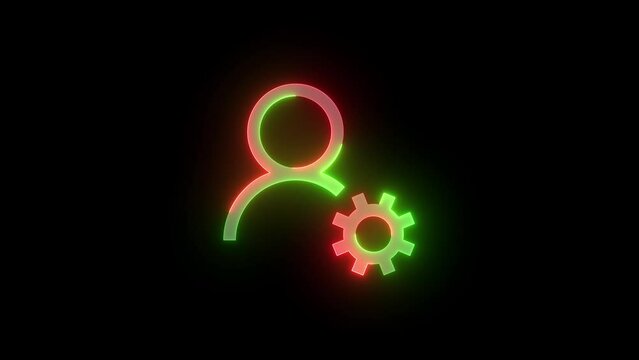 Neon player settings icon green red color glowing animation black background