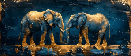 Art, abstraction, texture, gold elements, oil paintings, chinoiserie, animal prints, horses, elephants, etc. - obrazy, fototapety, plakaty