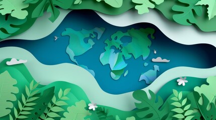 Fototapeta na wymiar WORLD ECOLOGY DAY and EARTH DAY concept in paper cut 3D.