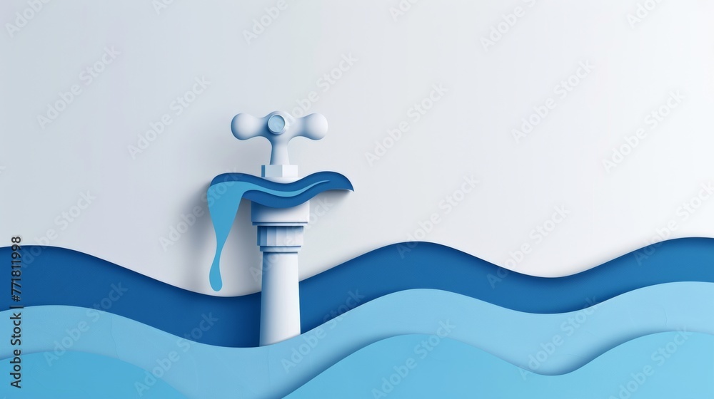 Leinwandbilder an image of a water tap with a blue layer of water, the day and name of the event, with text space o