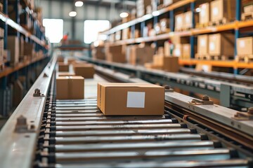 Efficient operations in a busy warehouse with packages on conveyor belt system