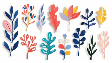 Paper cut out element isolated. Matisse inspired style. Retro, vintage. Contemporary paper cut out form. Set collection. Modern hand drawn artwork. Blue, pink, red, beige, green, yellow bright - obrazy, fototapety, plakaty