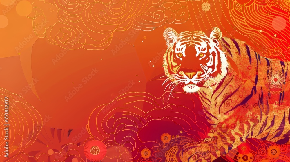 Canvas Prints Lunar new year concept, design, Chinese zodiac symbol and modern background for Chinese new year 2022, the year of the tiger.