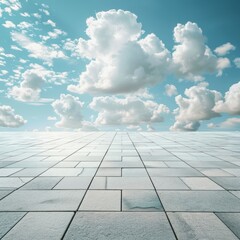 Empty square tiles and beautiful sky scenery. Generative AI