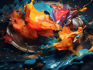 Vibrant oily painting features mixed colors, ideal for backgrounds. - obrazy, fototapety, plakaty