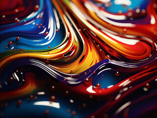 Vibrant liquid with wavy lines fills the close-up frame.