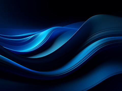 Black and blue abstract backdrop showcases elegant wavy lines.