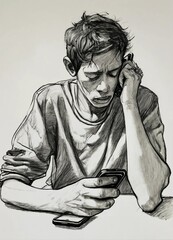 A  depressed person addicted to using the cellphone