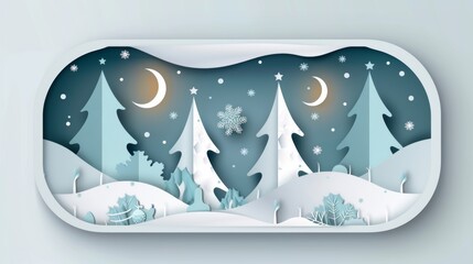 Design for covers, invitations, posters, banners, flyers, placards with winter christmas composition in paper cut style. Modern illustration.