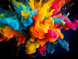 Obraz premium Blurred backdrop features people's silhouettes and neon bokeh