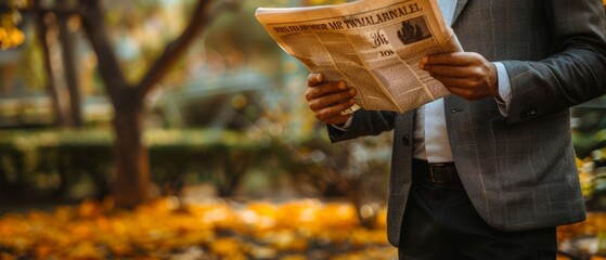 Close-up of a man reading a newspaper - obrazy, fototapety, plakaty