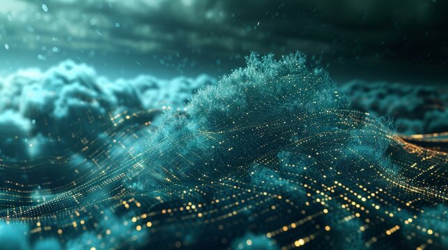 Cloud computing concept background. Digital data processing in the virtual cloud abstract background.