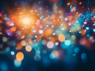 Keuken foto achterwand Circular bursts of colorful bokeh shine from lively party lights © Llama-World-studio