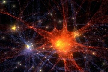  Depict the neural connections as glowing paths or streams of light stemming from the central brain structure, linking various points within. 