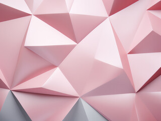 Pastel pink and gray paper in geometric shapes create a colorful backdrop.