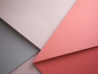 A background of pastel pink and gray paper showcases geometric shapes.