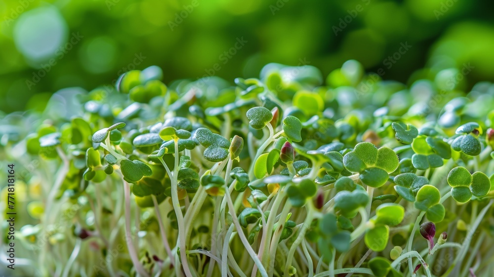 Poster natural food ingredient. broccoli sprout texture background. nutrition. bio. macro shot. shallow dep