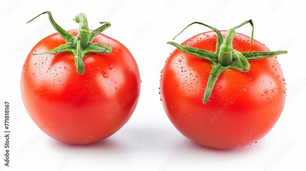 Poster isolated red tomato on white background. fresh red 2 tomatoes with clipping path