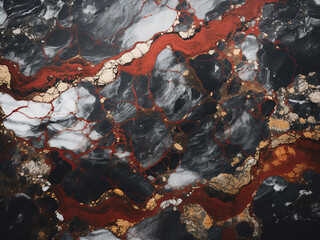 Traditional art of ebru marbling results in an abstract marble pattern texture.