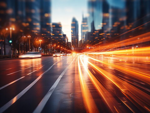 Abstract depiction of city traffic with defocused bokeh lights.
