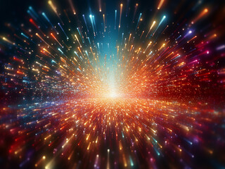 Naklejka premium 3D render creates an abstract explosion of colorful particles.