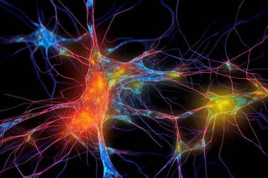  Depict the neural connections as glowing paths or streams of light stemming from the central brain structure, linking various points within. 